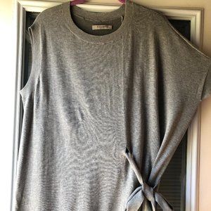 ALLSAINTS Shera Top, lt gray, cotton blend, M, asymetrical sleeves, w/belt